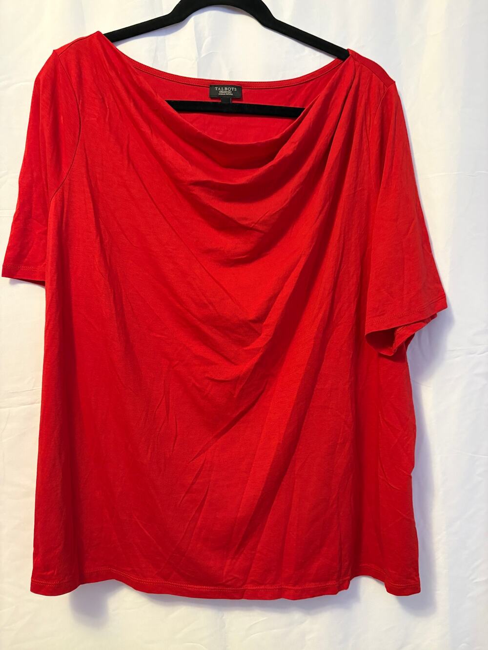 Talbots Draped Boat Neck Top Red Flutter Short Sleeve Sz 3XP Womens